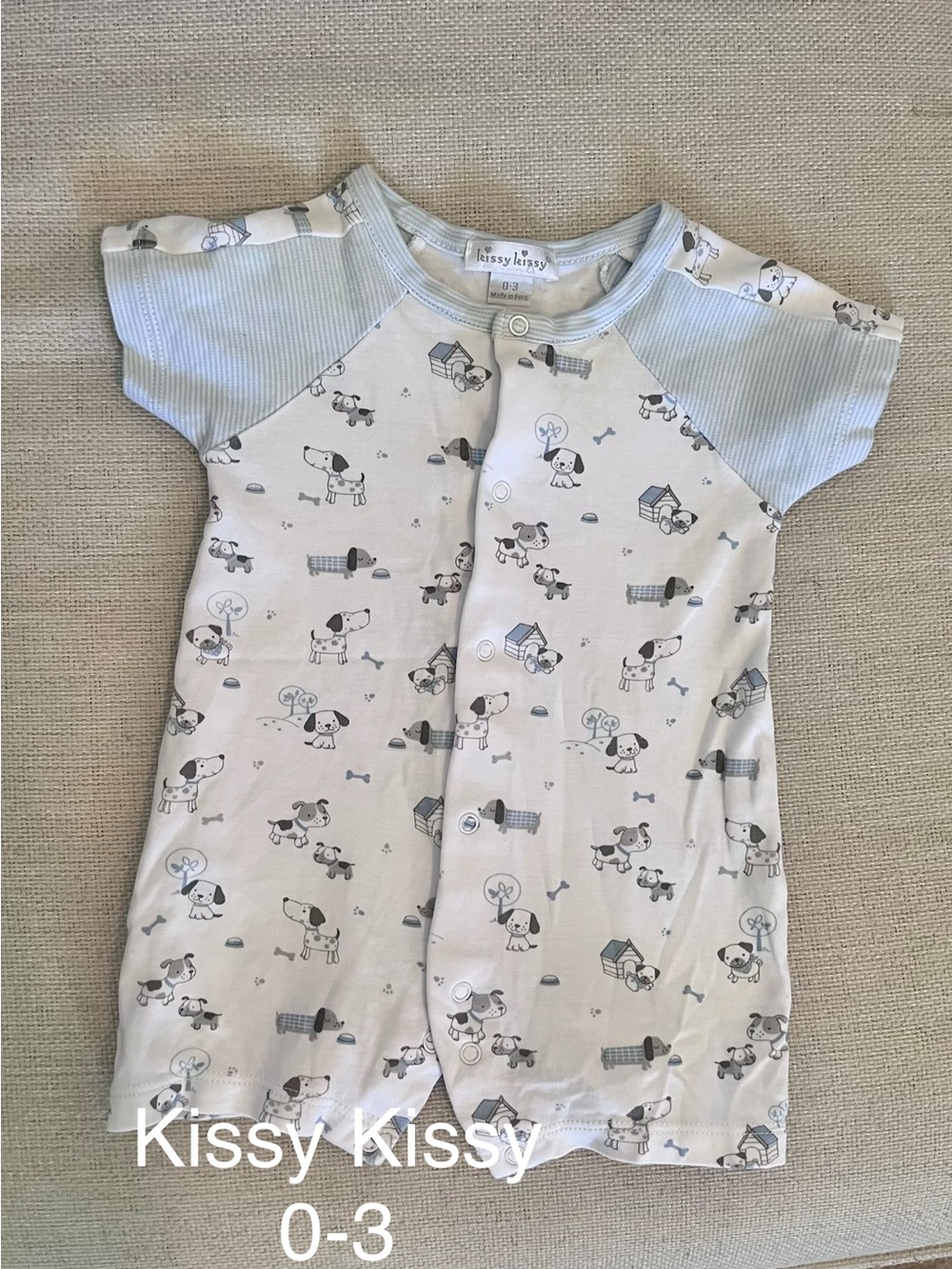 Kissy Kissy Blue & White Puppy Print One-Piece Bodysuit